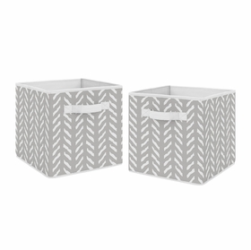 Woodland Friends Collection Herringbone Print Foldable Fabric Storage Bins - Set of 2