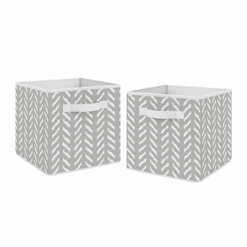 Woodland Friends Collection Herringbone Print Foldable Fabric Storage Bins - Set of 2
