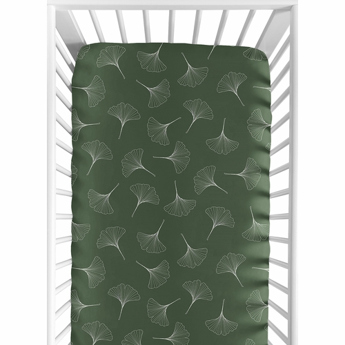Woodland Ginkgo Leaf Collection Crib Sheet - Green
