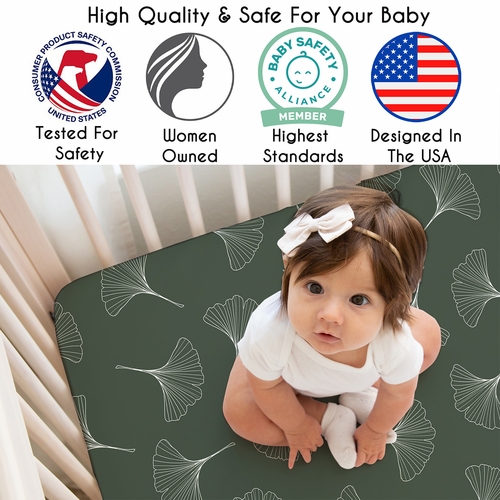 Woodland Ginkgo Leaf Collection Crib Sheet - Green - alt image 2