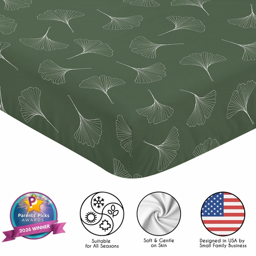 Woodland Ginkgo Leaf Collection Crib Sheet - Green - alt image 4