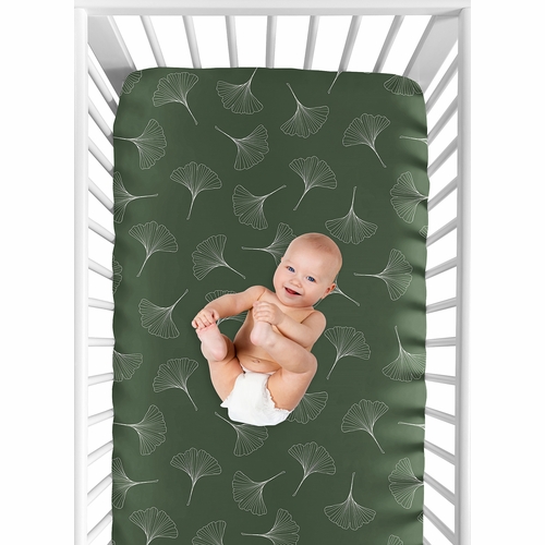 Woodland Ginkgo Leaf Collection Crib Sheet - Green - alt image 5