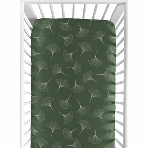 Woodland Ginkgo Leaf Collection Crib Sheet - Green