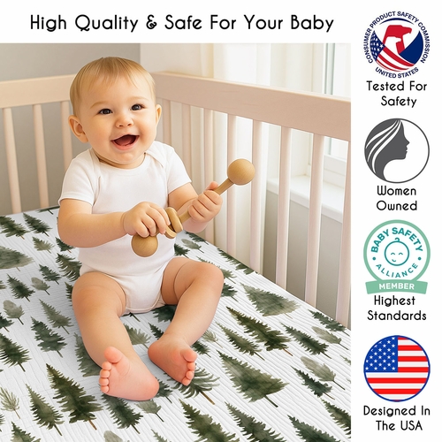 Woodland Pine Tree Collection 100% Cotton Muslin Crib Sheet - alt image 2