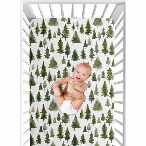 Woodland Pine Tree Collection 100% Cotton Muslin Crib Sheet - alt image 5