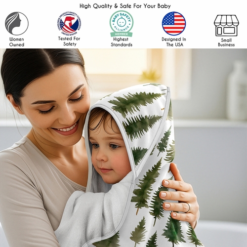 Woodland Pine Tree Collection Hooded Baby Towels - Toddler Bath Towel - alt image 1
