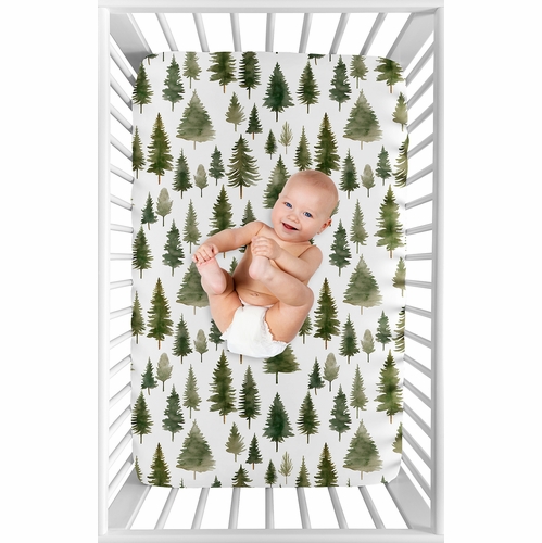 Woodland Pine Tree Collection Mini Crib Sheet - alt image 2