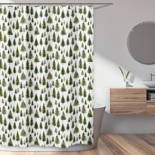 Woodland Pine Tree Collection Shower Curtain - alt image 1