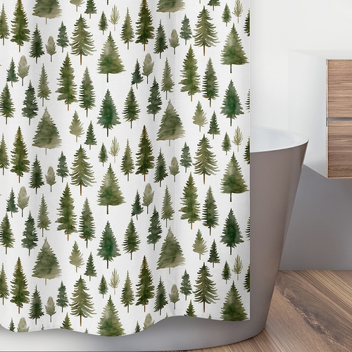 Woodland Pine Tree Collection Shower Curtain - alt image 2