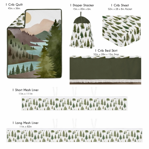 Woodland Pine Tree Collection Sweet Jojo Designs 6 Piece Crib Bedding + BreathableBaby Breathable Mesh Liner - alt image 1
