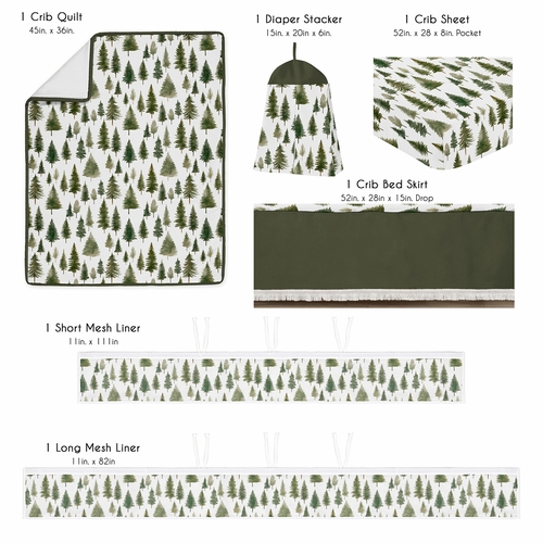 Woodland Pine Tree Collection Sweet Jojo Designs 6 Piece Crib Bedding + BreathableBaby Breathable Mesh Liner Pad - Pinetree Print - alt image 1