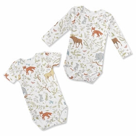 Woodland Toile Collection 0-6M Baby Clothes Bodysuits - 2 Pack Set