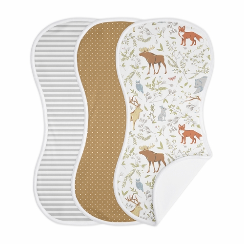 Woodland Toile Collection Absorbent Burp Cloths 3 Pack Set