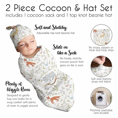 Woodland Toile Collection Baby Cocoon and Beanie Hat - 2 Piece Set - alt image 5