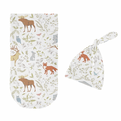 Woodland Toile Collection Baby Cocoon and Beanie Hat - 2 Piece Set - alt image 1