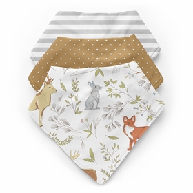 Woodland Toile Collection Fabric Bandana Baby Bibs - 3 Pack Set