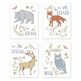 Woodland Toile Collection Wall Art Prints - Set of 4