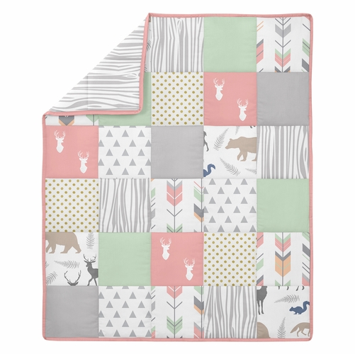 Woodsy Coral, Mint and Grey 4 Piece Bumperless Crib Bedding Collection - alt image 2