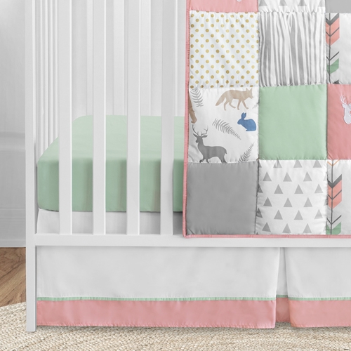 Woodsy Coral, Mint and Grey Collection 5 Piece Crib Bedding - alt image 4
