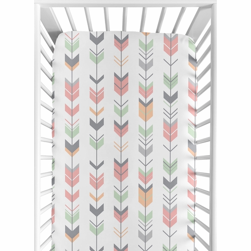 Woodsy Coral, Mint and Grey Collection Crib Sheet - Arrow Print