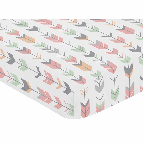 Woodsy Coral, Mint and Grey Collection Crib Sheet - Arrow Print - alt image 2