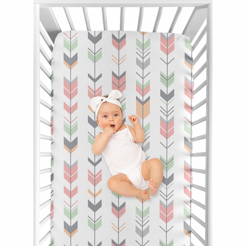 Woodsy Coral, Mint and Grey Collection Crib Sheet - Arrow Print - alt image 3