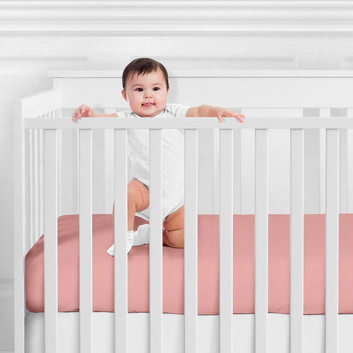 Woodsy Coral, Mint and Grey Collection Crib Sheet - Solid Coral - alt image 1