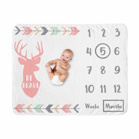 Woodsy Coral, Mint and Grey Collection Monthly Milestone Baby Blanket