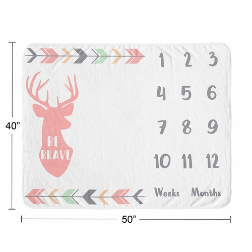 Woodsy Coral, Mint and Grey Collection Monthly Milestone Baby Blanket - alt image 3