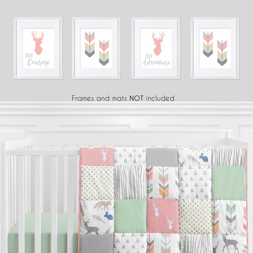 Woodsy Coral, Mint and Grey Collection Wall Art Prints - Set of 4 - alt image 1