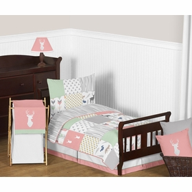 Woodsy Coral, Mint and Grey Toddler Bedding Collection