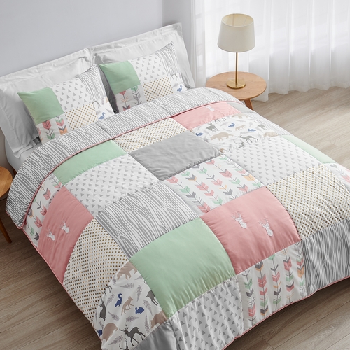 Woodsy Coral, Mint and Grey Twin Bedding Collection