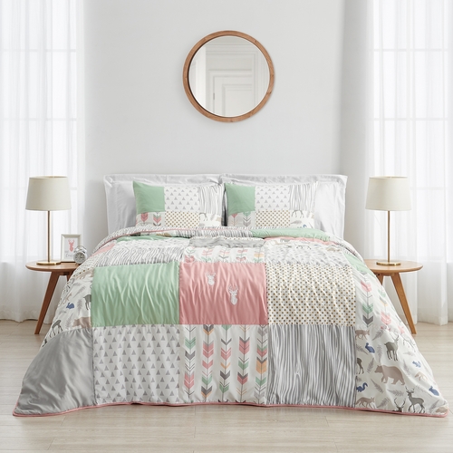Woodsy Coral, Mint and Grey Twin Bedding Collection - alt image 1