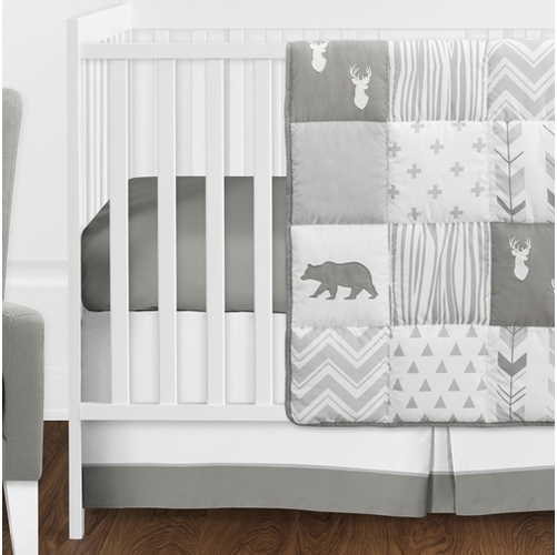 Woodsy Grey and White 11 Piece Bumperless Crib Bedding Collection - alt image 1