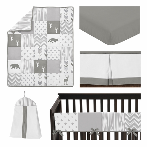 Woodsy Grey and White Collection 5 Piece Crib Bedding - alt image 1