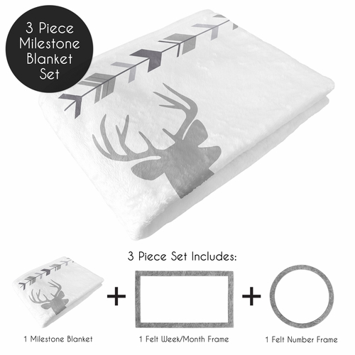 Woodsy Grey and White Collection Monthly Milestone Baby Blanket - alt image 1