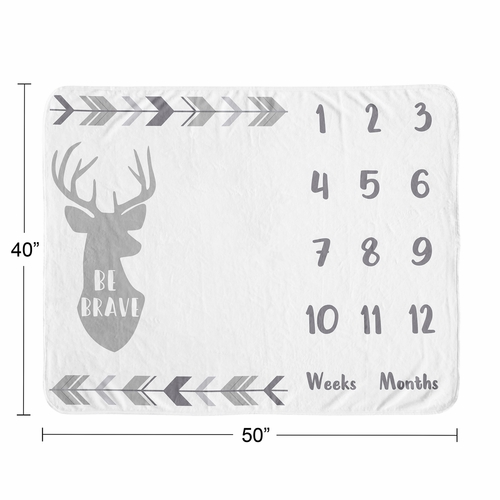 Woodsy Grey and White Collection Monthly Milestone Baby Blanket - alt image 3