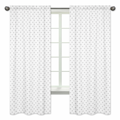 Woodsy Grey and White Collection Swiss Cross Print Window Panels - Set of 2