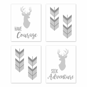 Woodsy Grey and White Collection Wall Art Prints - Set of 4