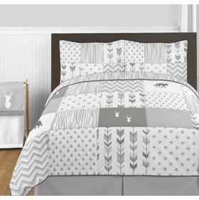 Woodsy Grey and White Full/Queen Bedding Collection