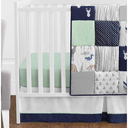 Woodsy Navy, Mint and Grey 11 Piece Bumperless Crib Bedding Collection - alt image 1