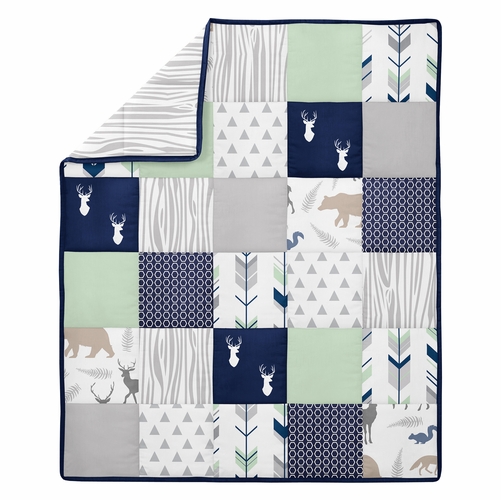 Woodsy Navy, Mint and Grey Collection 5 Piece Crib Bedding - alt image 2