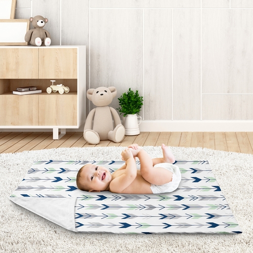 Woodsy Navy, Mint and Grey Collection Baby Blanket - alt image 2