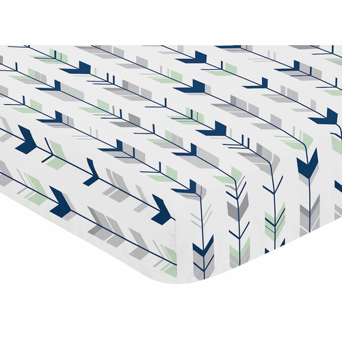 Woodsy Navy, Mint and Grey Collection Crib Sheet - Arrow Print - alt image 2