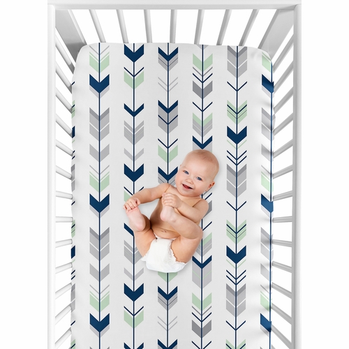Woodsy Navy, Mint and Grey Collection Crib Sheet - Arrow Print - alt image 3