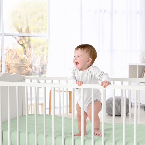 Woodsy Navy, Mint and Grey Collection Crib Sheet - Solid Mint - alt image 1