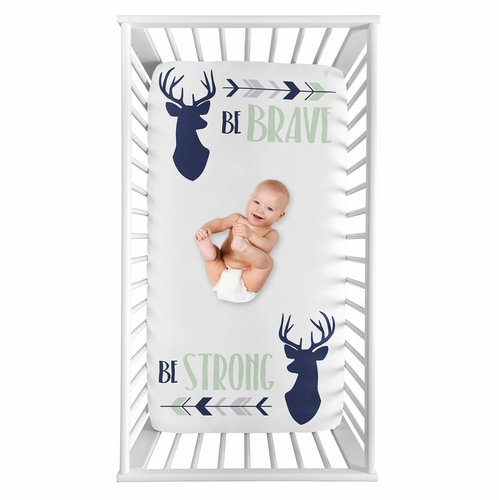 Woodsy Navy, Mint and Grey Collection Photo Op Crib Sheet