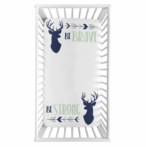 Woodsy Navy, Mint and Grey Collection Photo Op Crib Sheet - alt image 1