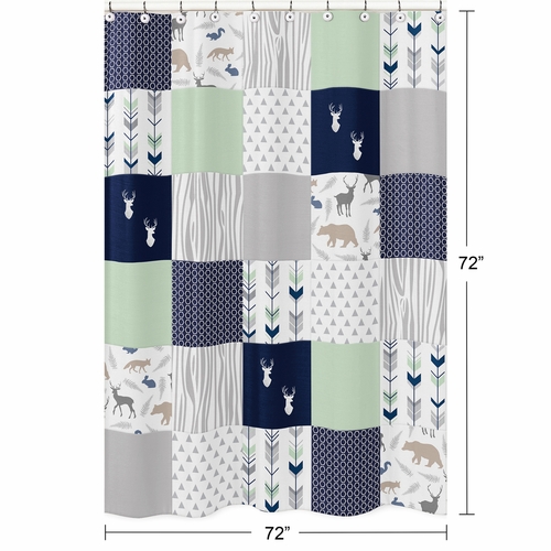 Woodsy Navy, Mint and Grey Collection Shower Curtain - alt image 4
