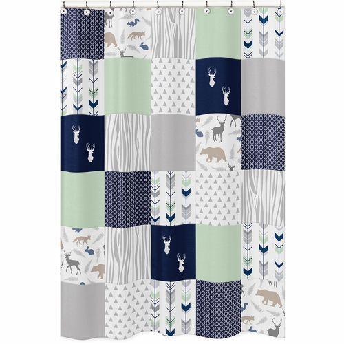 Woodsy Navy, Mint and Grey Collection Shower Curtain